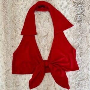 Red Nylon Halter Top with Collar